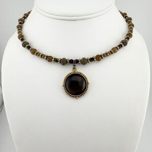 Elegant Brown Beaded Gold Toned Choker/Necklace